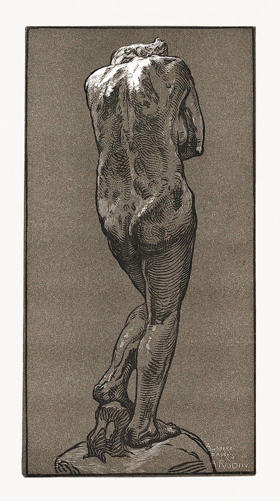 Sensual male nude illustration, Nude statue, seen from behind (ca. 1902) by Auguste-Louis Lep&egrave;re. Original from The…