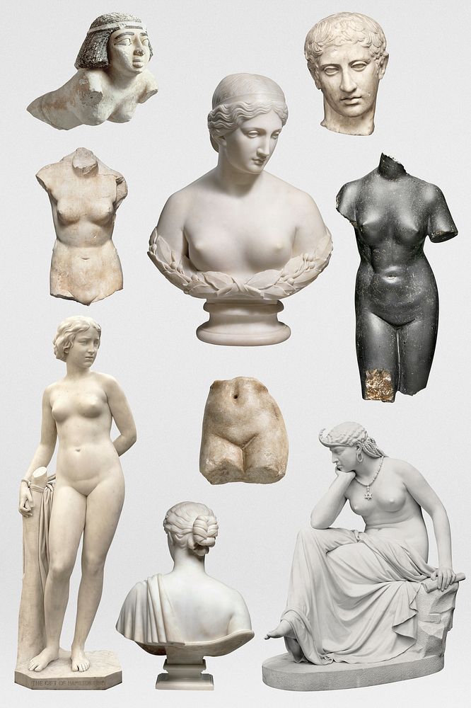 Antique male and female nude mockup sculpture set