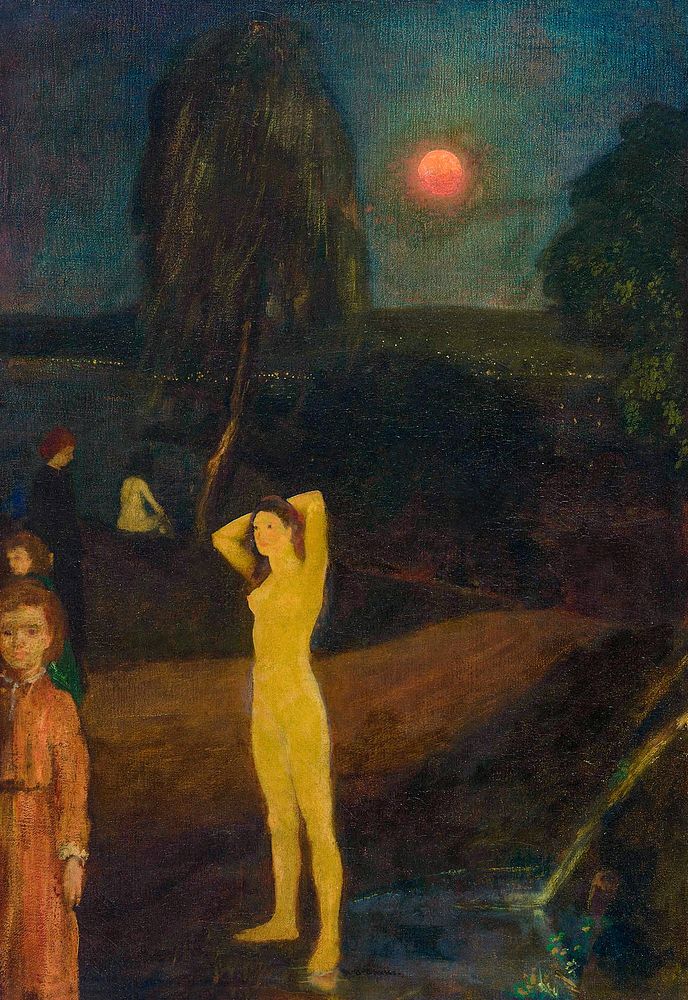 Full-Orbed Moon (1901) by Arthur B. Davies. Original from The Art Institute of Chicago. Digitally enhanced by rawpixel.