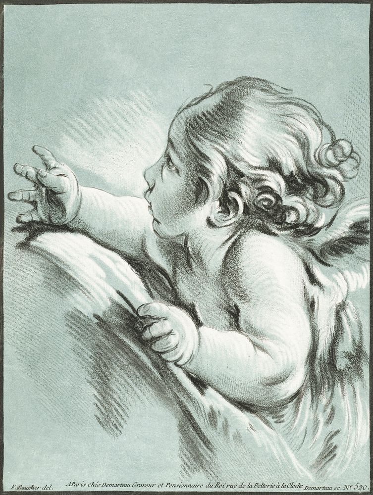 Putto (ca. 1756–1776) by Gilles Demarteau. Original from The Rijksmuseum. Digitally enhanced by rawpixel.