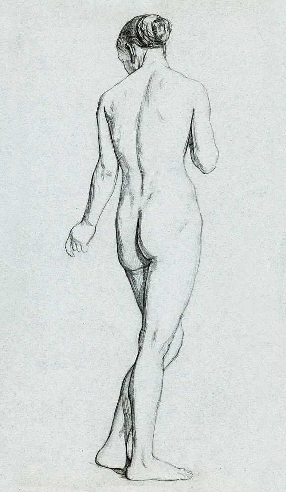 Standing Nude. Staand vrouwelijk naakt, op de rug gezien (ca. 1874&ndash;1925) by Jan Veth. Original from The Rijksmuseum.…