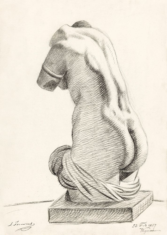 Nude Sketch. Gips van antiek beeld van vrouwelijk torso (1827) by Johannes Tavenraat. Original from The Rijksmuseum.…