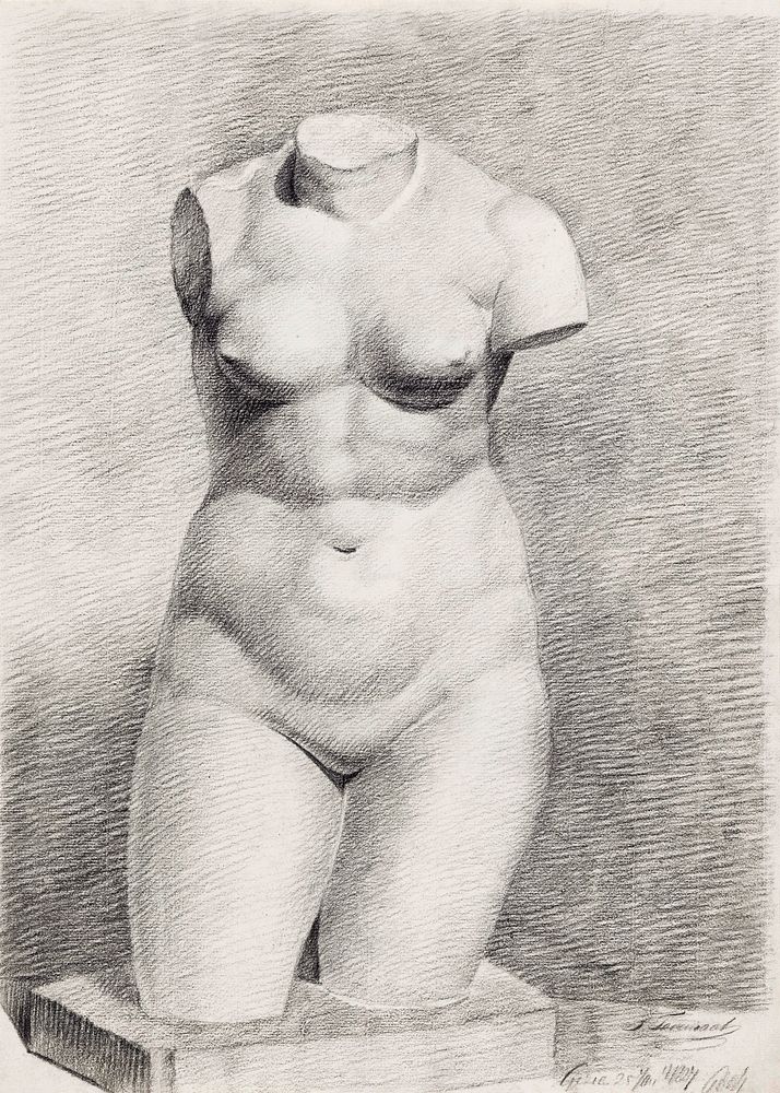 Nude Sketch. Gips van antiek beeld van vrouwelijk torso (1827) by Johannes Tavenraat. Original from The Rijksmuseum.…