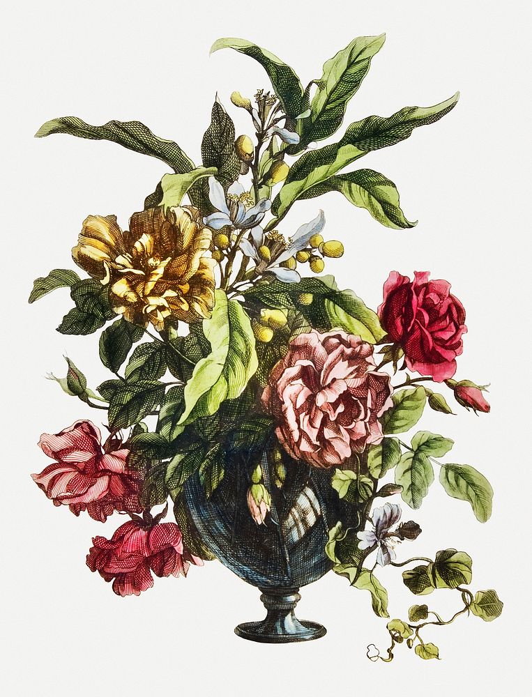 Vintage vase of flowers psd illustration, remix from artworks by Jean Baptiste Monnoyer