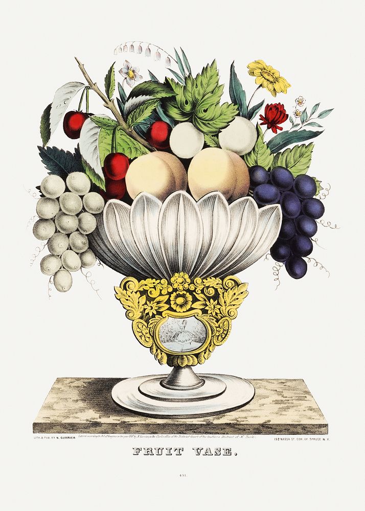 Fruit vase (1847) lithograph in high resolution by the famous Currier & Ives. Original from Library of Congress. Digital…