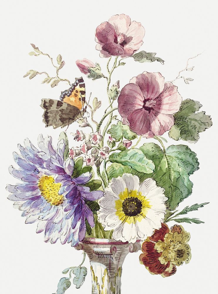 Vintage flower illustration psd, remix from artworks by William van Leen