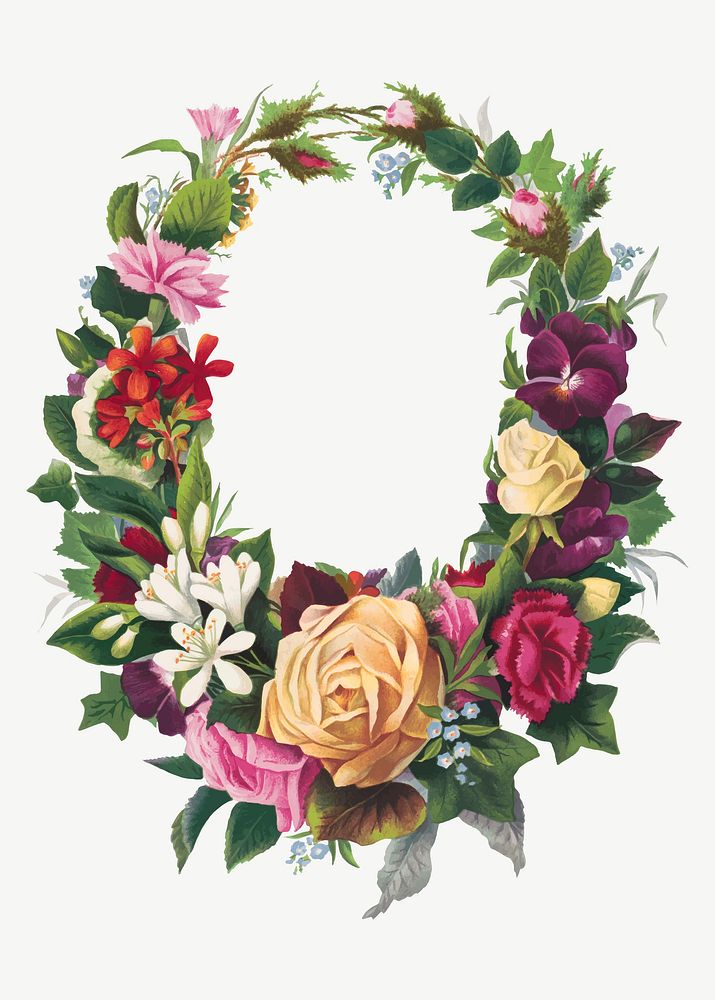 Vintage floral wreath vector illustration, remix from L. Prang & Co.