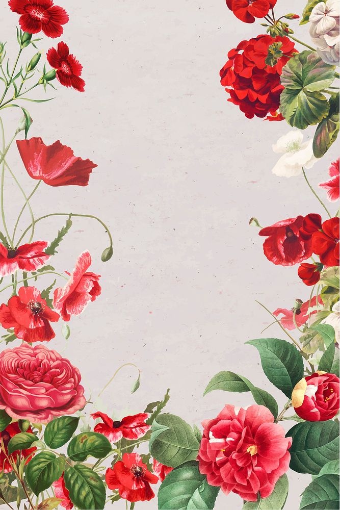 Vintage red flowers frame vector illustration