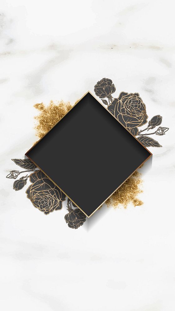 Blank golden floral frame vector mobile phone wallpaper