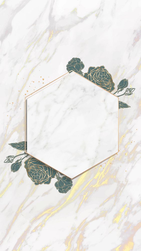 Blank golden hexagon frame vector mobile phone wallpaper
