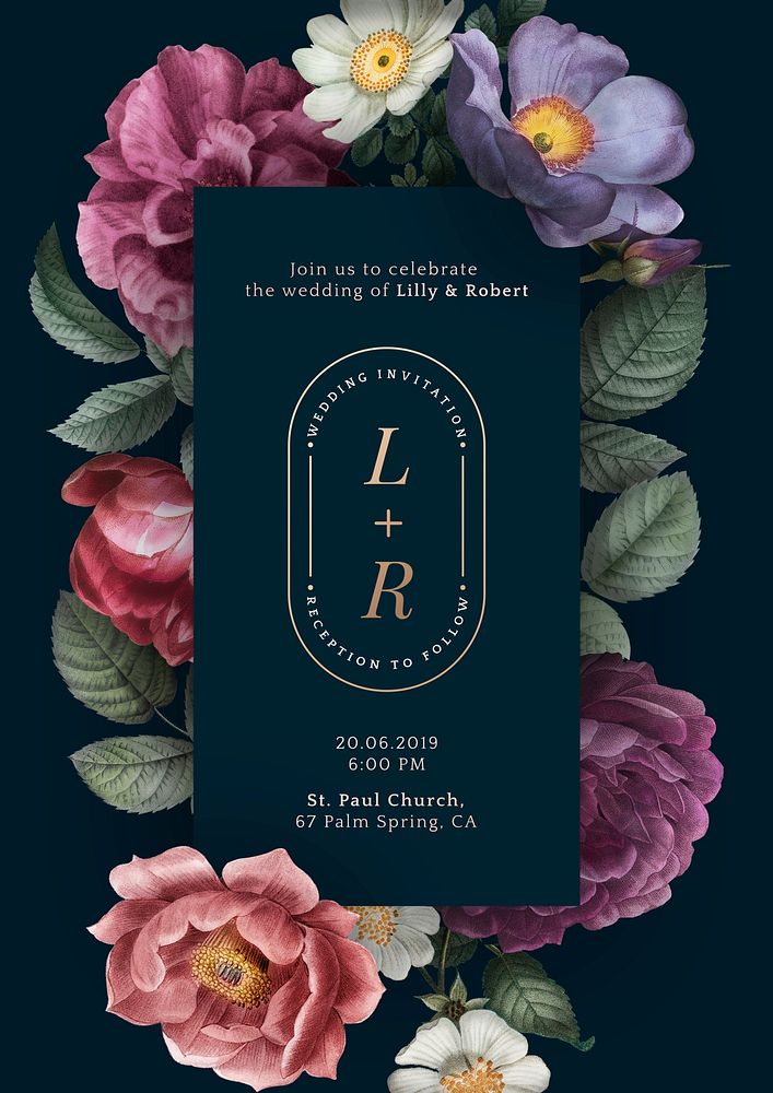 Beautiful roses wedding invitation card template
