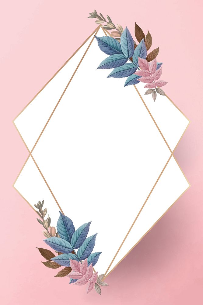Golden rhombus frame decorated with colorful leaves vector