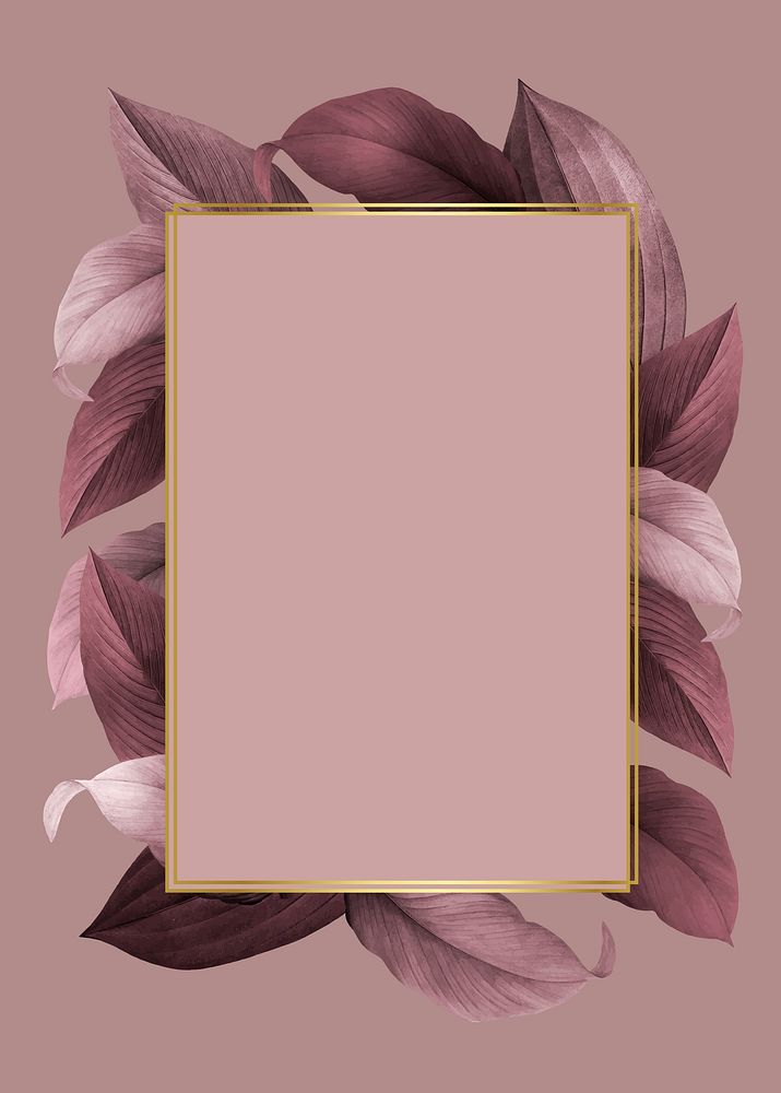Golden frame on a pink leafy background vector