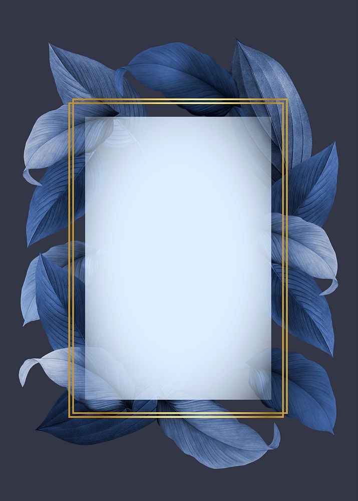 Golden frame on a blue leafy background illustration