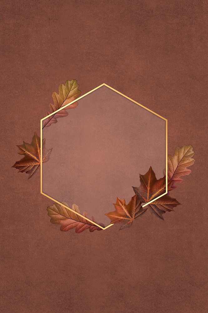 Brown leafy hexagon gold frame illustration