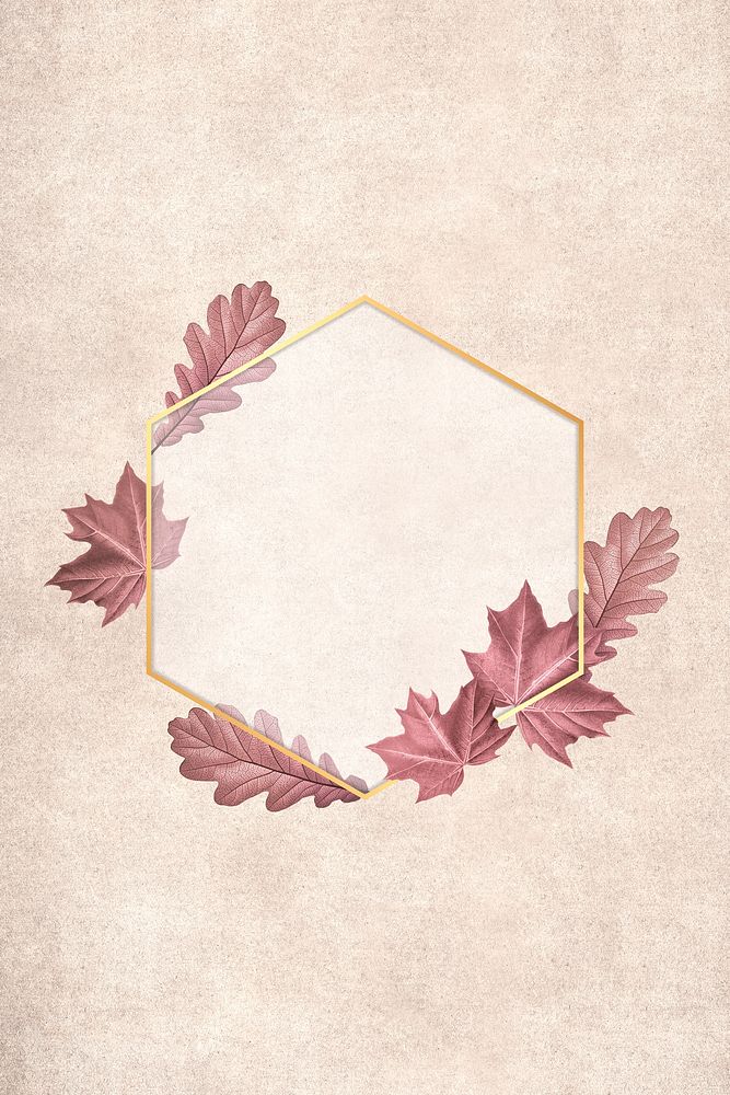 Red leafy hexagon gold frame
