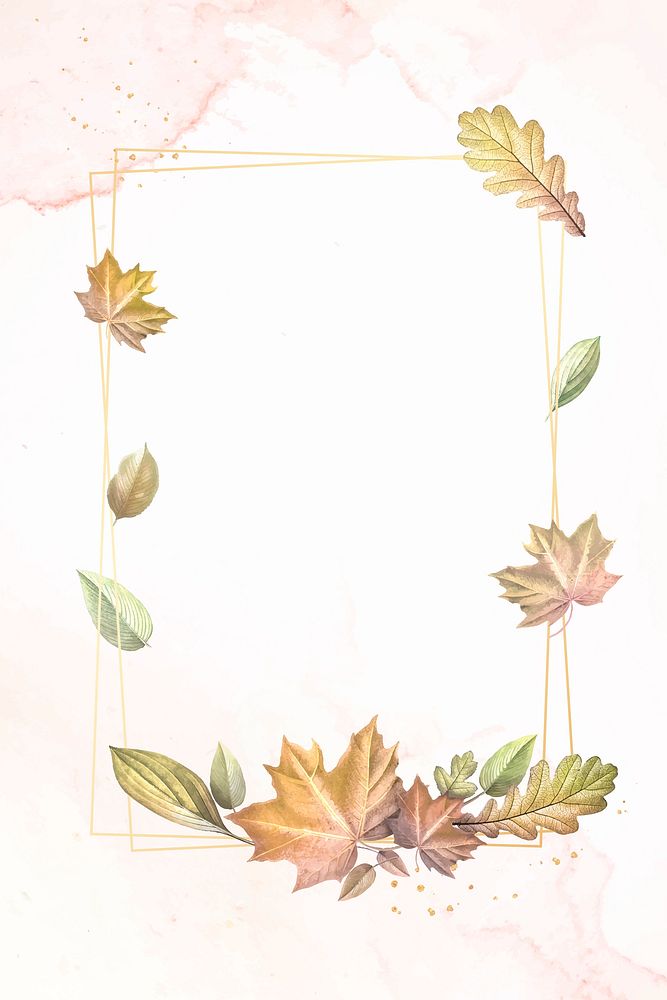 Autumn leafy rectangle gold frame vector