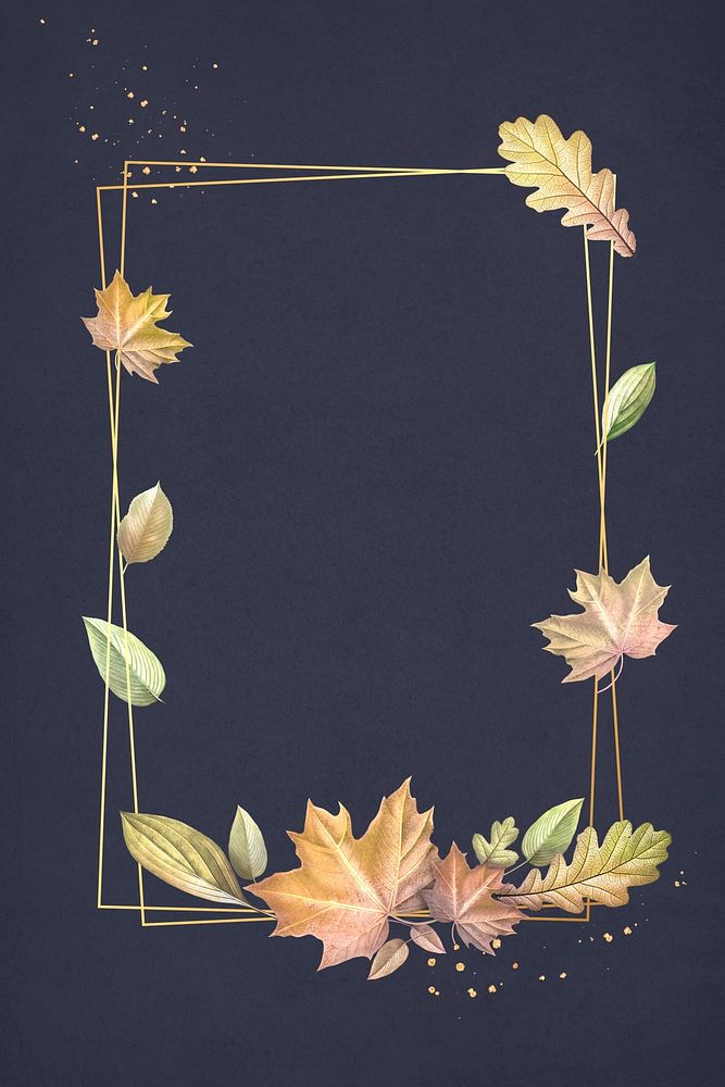 Autumn leafy rectangle gold frame illustration