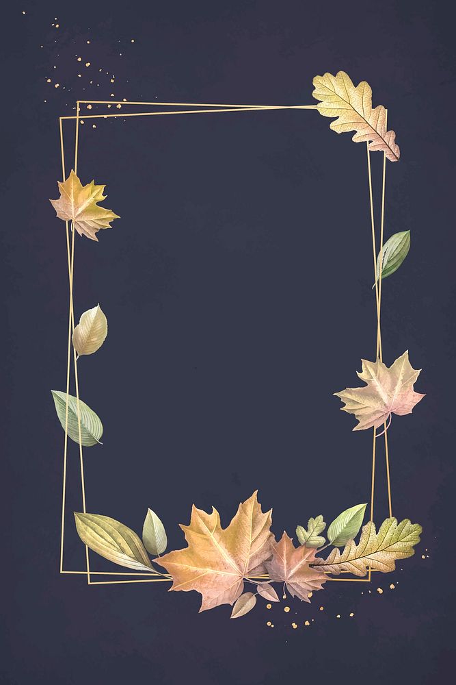 Autumn leafy rectangle gold frame vector