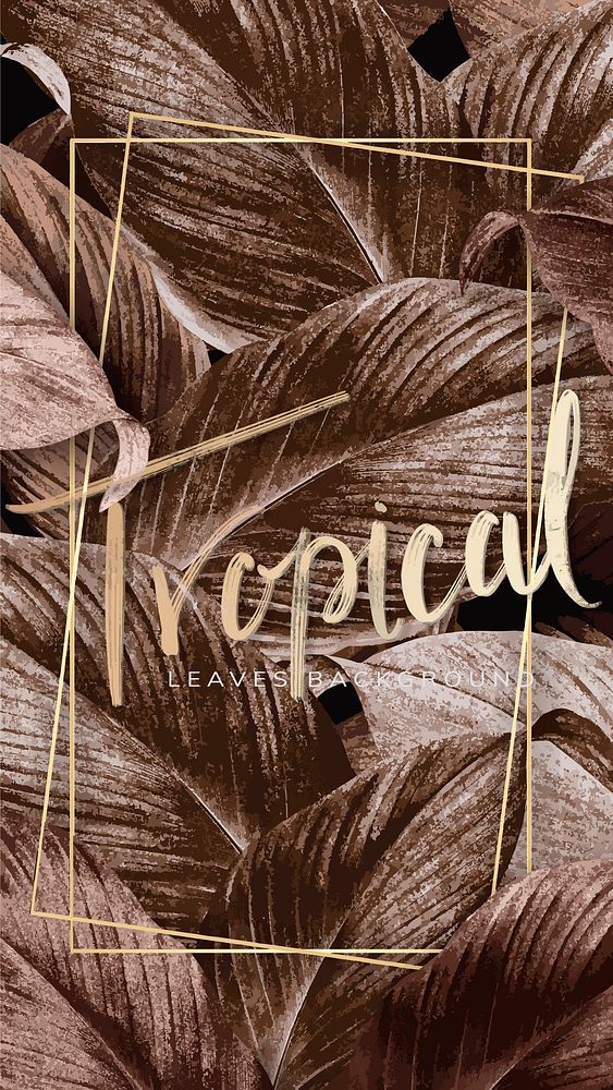 Bronze tropical leaves patterned poster vector