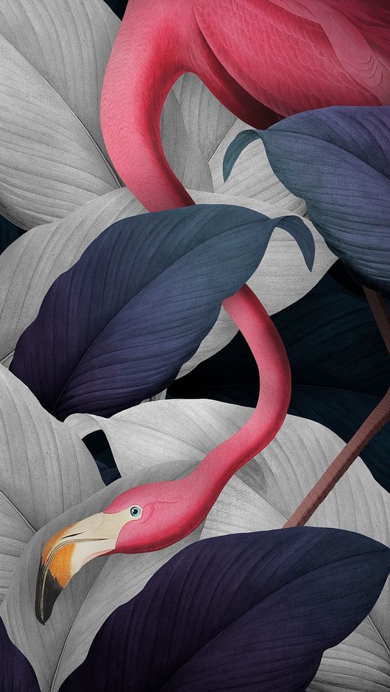 Flamingo on a leafy background