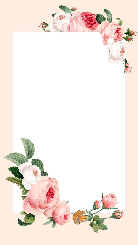 Blank floral rectangle frame vector mobile phone wallpaper