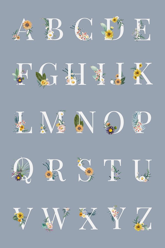 Summer alphabet psd floral typography set
