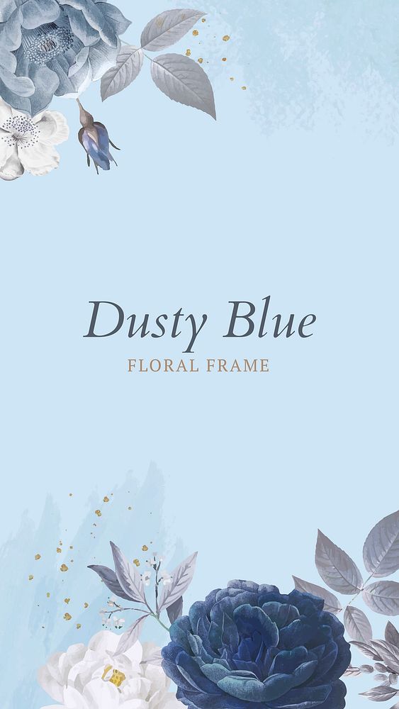 Dusty blue roses frame template vector
