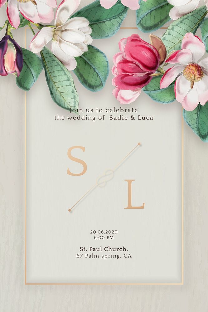 Floral wedding invitation card vector