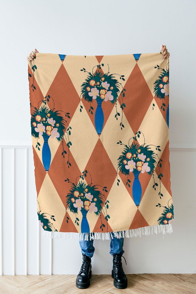 Throw blanket mockup, floral pattern design psd