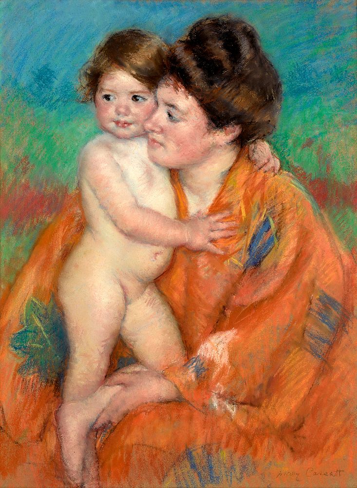 Woman with baby (ca.1902) painting in high resolution by Mary Cassatt. Original from the Sterling and Francine Clark Art…