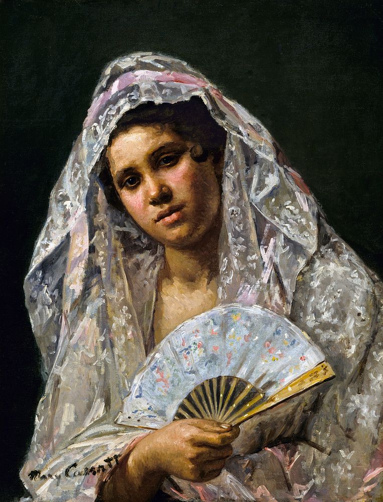 Spanish Dancer Wearing a Lace Mantilla (1873) painting in high resolution by Mary Cassatt. Original from Smithsonian…