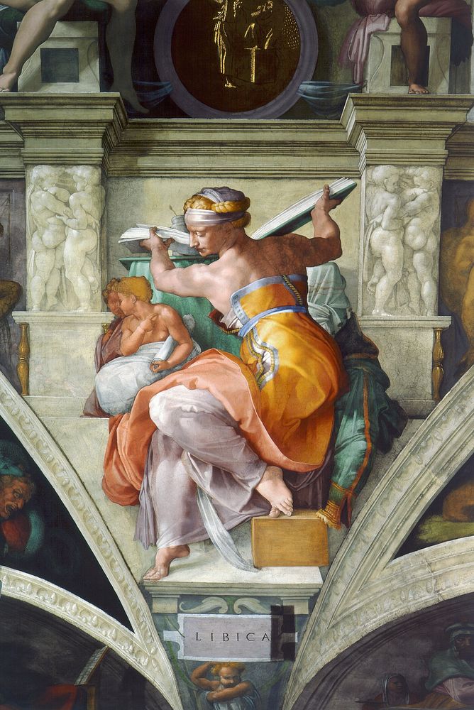 Michelangelo Buonarroti's Libyan Sibyles (circa 1511) famous painting. Original from Wikimedia Commons. Digitally enhanced…