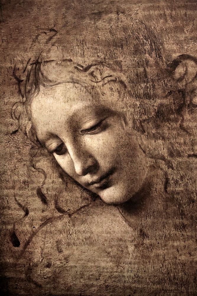 Leonardo da Vinci's La Scapigliata (circa 1506&ndash;1508) famous painting. Original from Wikimedia Commons. Digitally…