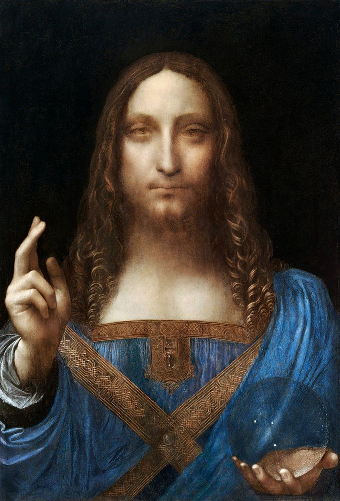Leonardo da Vinci's Salvator Mundi (circa 1500) famous painting. Original from Wikimedia Commons. Digitally enhanced by…