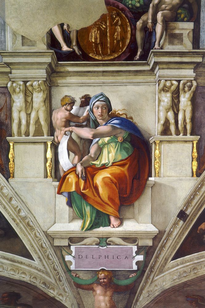 Michelangelo Buonarroti's Delphic Sibyl (circa 1509) famous painting. Original from Wikimedia Commons. Digitally enhanced by…