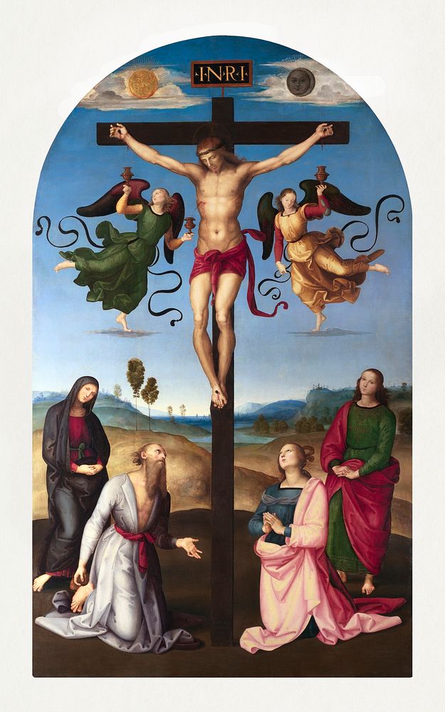 Raphael's The Mond Crucifixion (ca. 1502-1503) famous painting. Original from Wikimedia Commons. Digitally enhanced by…