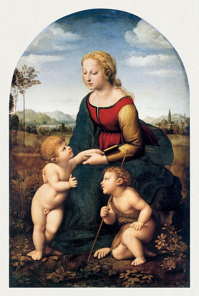 Raphael's The Virgin and Child with Saint John the Baptist (1507) famous painting. Original from Wikimedia Commons.…