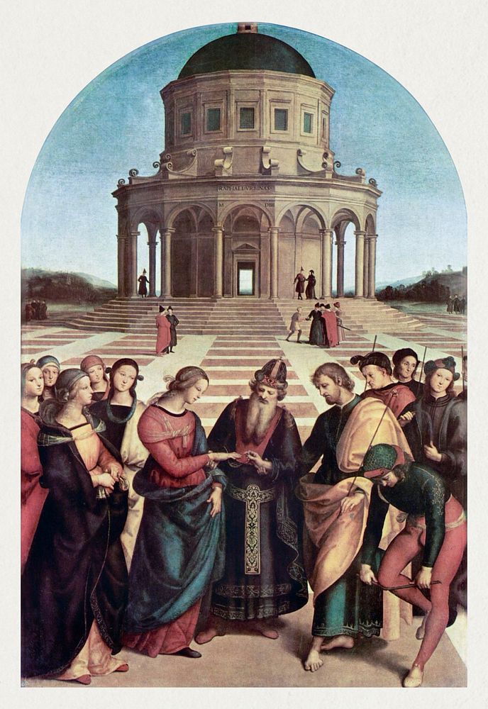 Raphael's The Marriage of the Virgin (1504) famous painting. Original from Wikimedia Commons. Digitally enhanced by rawpixel.