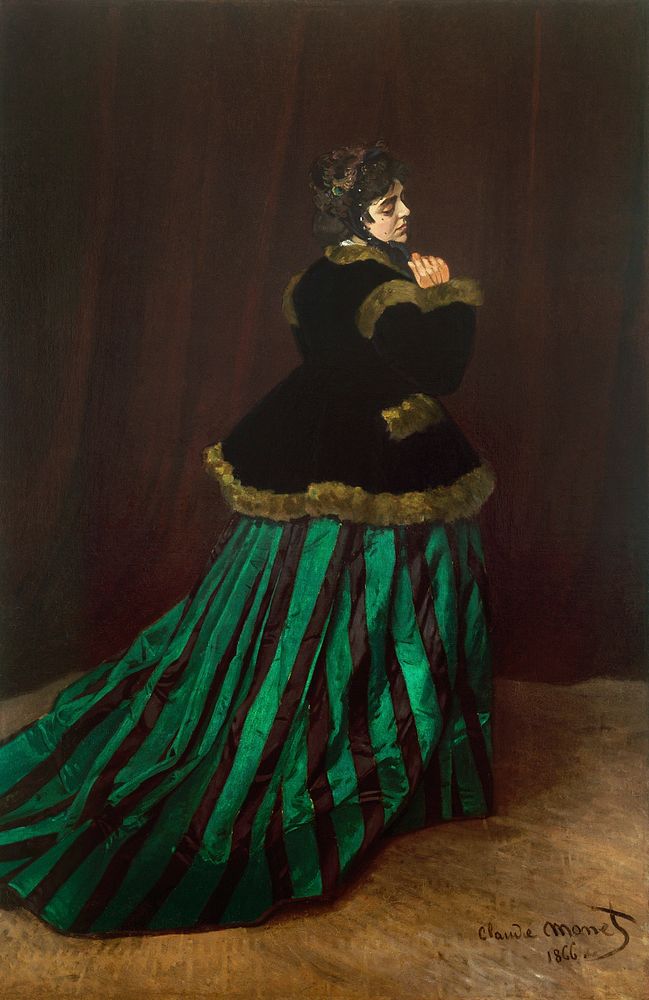 Claude Monet's Camille (The Woman in the Green Dress) (1866) famous painting. Original from Wikimedia Commons. Digitally…