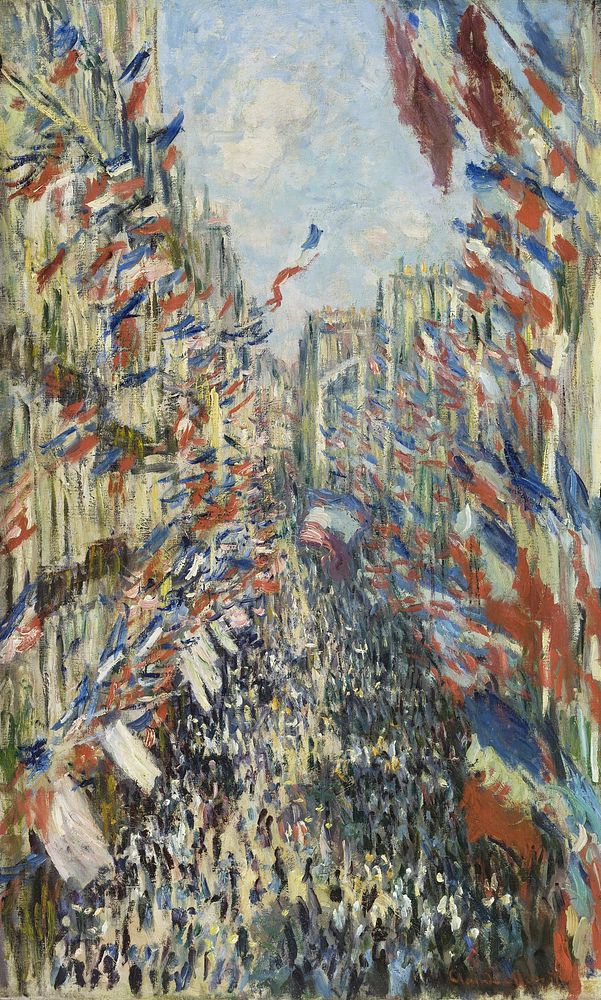 Claude Monet's The Rue Montorgueil in Paris (1878) famous painting. Original from Wikimedia Commons. Digitally enhanced by…
