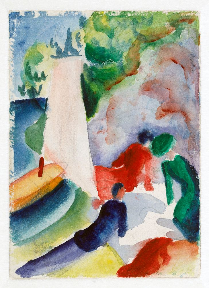 August Macke's Picnic on the Beach (Picnic after Sailing) (1913) famous painting. Original from Wikimedia Commons. Digitally…