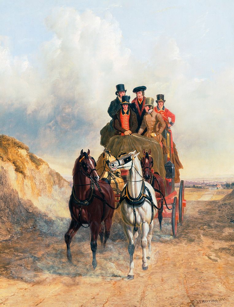 The Royal Mail Coach on the Road (1841) painting in high resolution by John Frederick Herring. Original from Yale University…