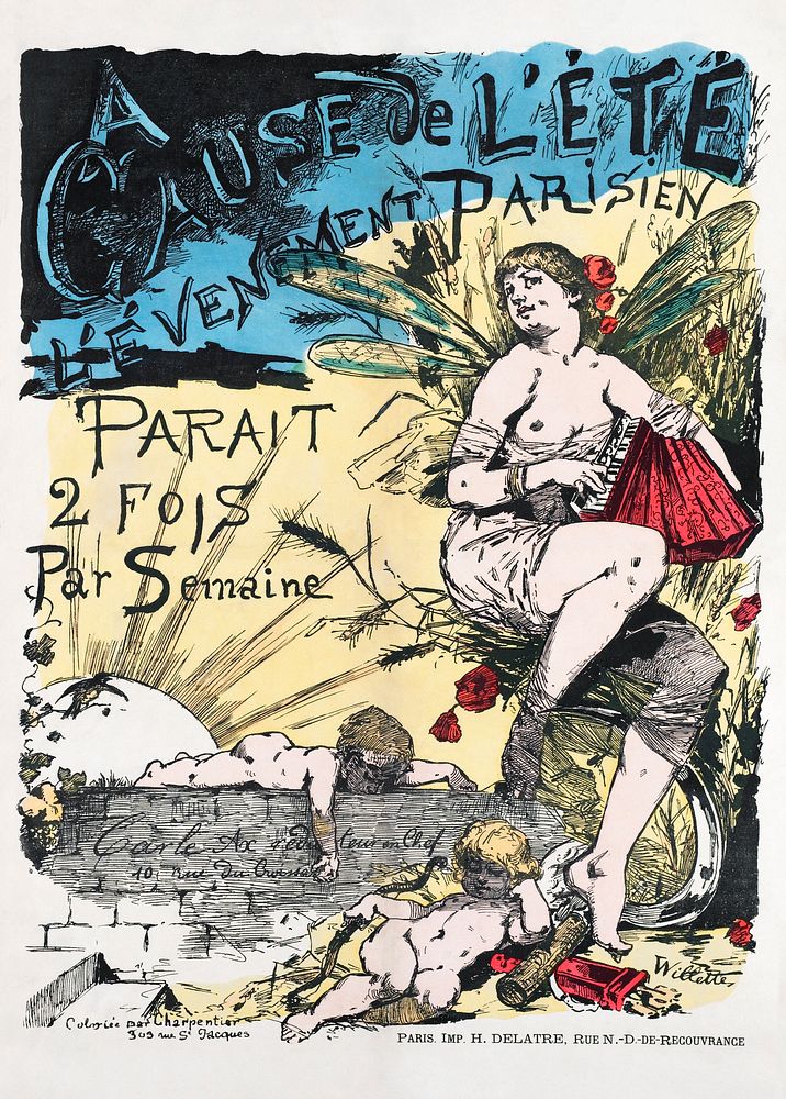 Adolphe Willette's A cause de l'&eacute;t&eacute;, l'Ev&eacute;nement parisien para&icirc;t 2 fois par semaine (1881) famous…