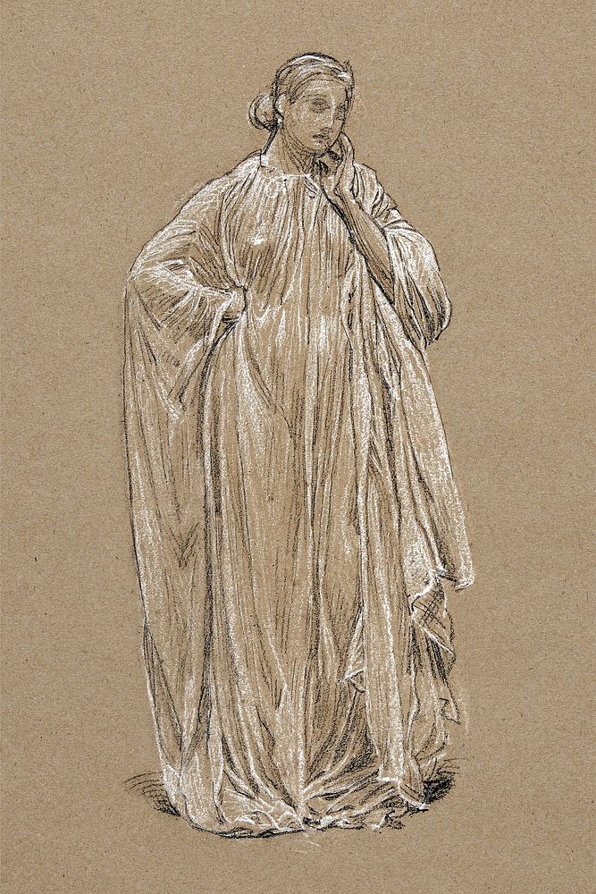 Draped Model (ca. 1865&ndash;2867) drawing in high resolution by Albert Joseph Moore. Original from the MET Museum.…