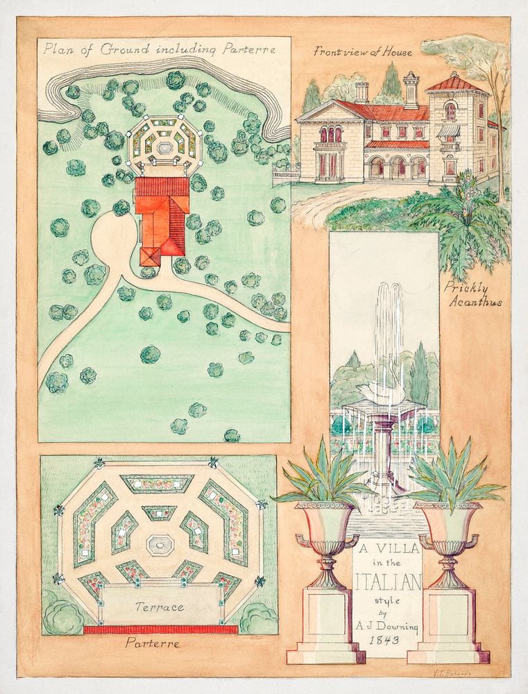 Italian Style Villa (1936) by Virginia Richards. Original from The National Gallery of Art. Digitally enhanced by rawpixel.