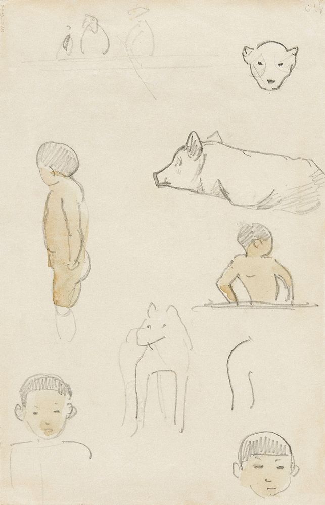 Sketches of Standing Figures and Animals (ca. 1891&ndash;1893)by Paul Gauguin. Original from The Art Institute of Chicago.…