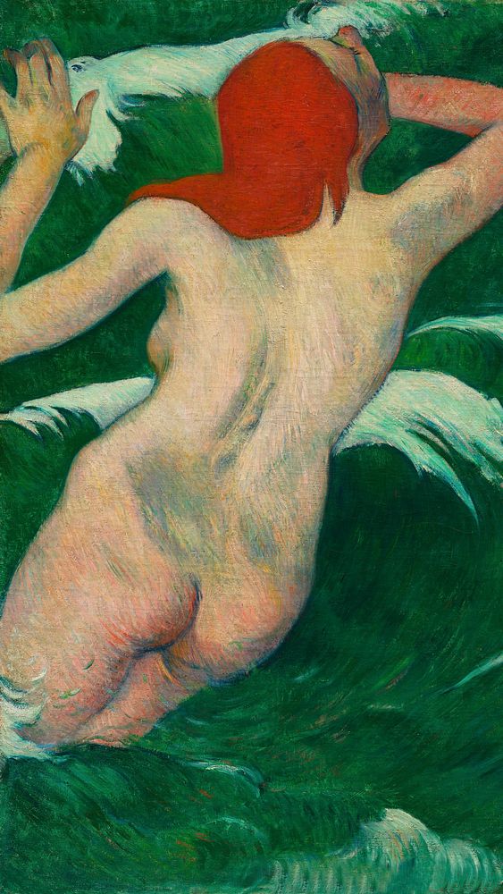 Gauguin art iPhone wallpaper, mobile background, In the Waves famous painting