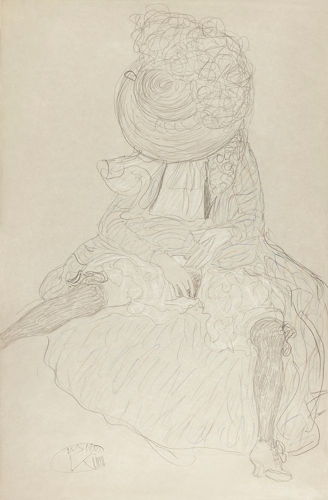 Seated Woman from the Front with Hat, Face Hooded (1910) by Gustav Klimt. Original from The Art Institute of Chicago.…