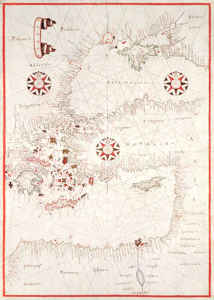 Portolan atlas of the Mediterranean Sea, western Europe, and the northwest coast of Africa: Eastern Mediterranean (ca. 1590)…